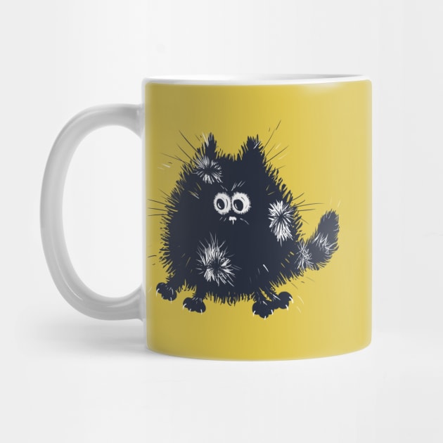 Funny Blue and White Fluffy Cat on Yellow Background by NattyDesigns